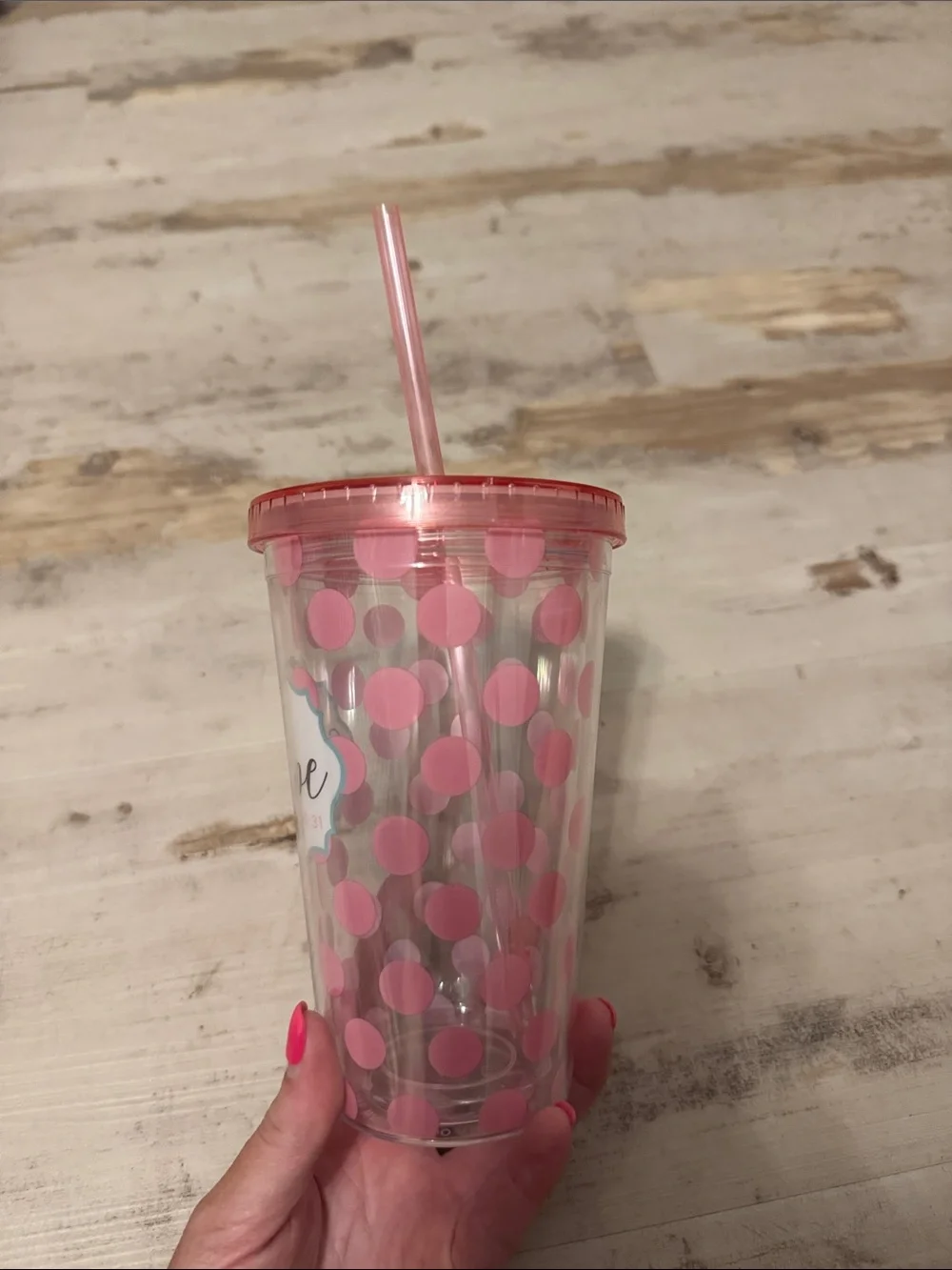 Hope Polka Dot Pink Acrylic Tumbler with Straw